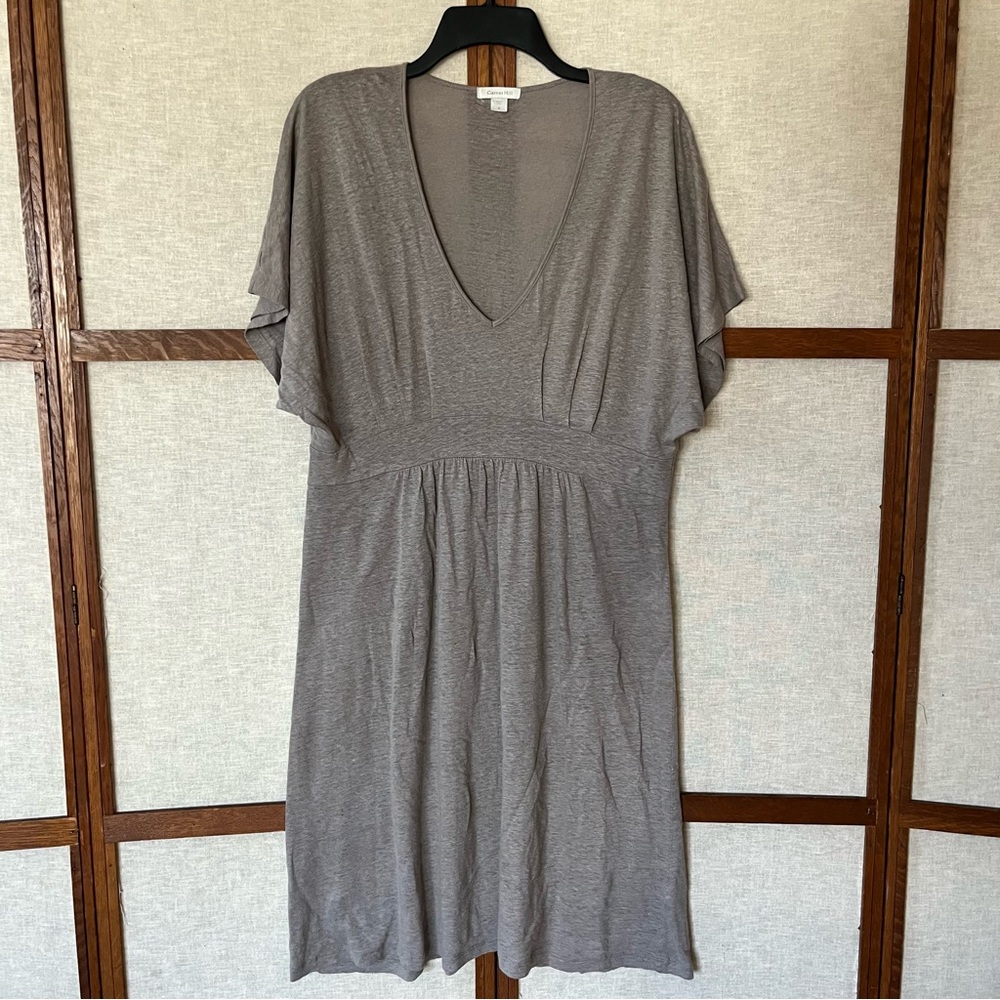 Garnet Hill Easy Banded Knit Dress Dolman Short Sleeve Linen Modal V-Neck - Med